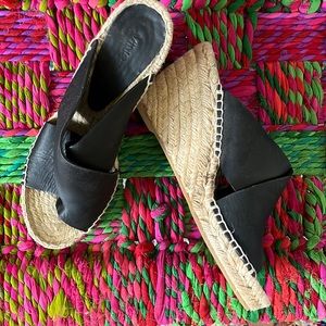 Leather espadrille wedge sandals